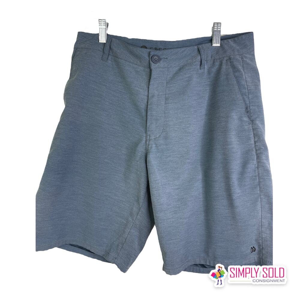 Freeworld Men Sz 30 Stretch Hybrid Board Shorts Casual Heather Blue‎ Flat Front